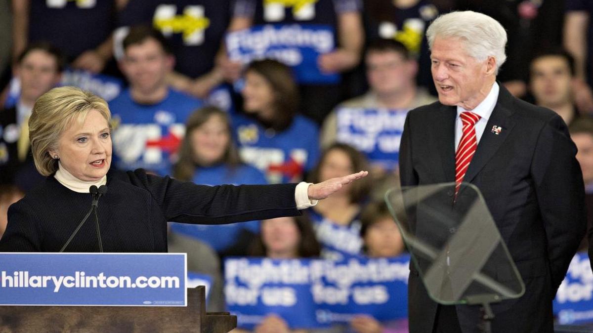 Democratic presidential candidate Hillary Clinton and her husband, former president Bill Clinton during a primary night event in Hooksett, N.H. Bill Clinton will replace Hillary at a scheduled event Monday at the Port of Palm Beach in Riviera Beach, the campaign announced Friday, Feb. 12, 2016.