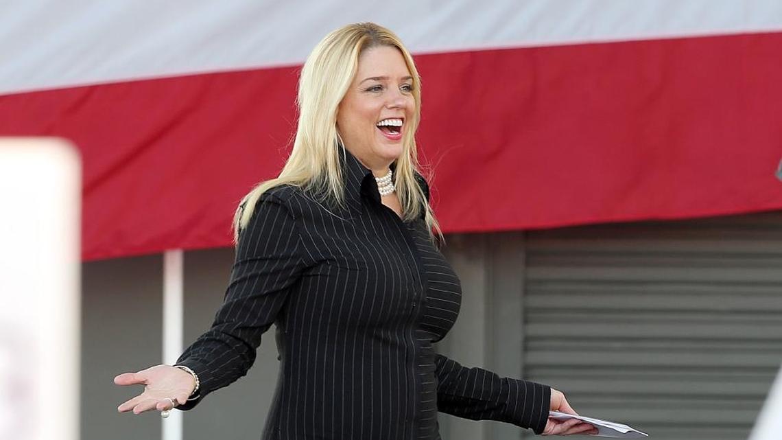 Pam Bondi, attorney general of Florida, walks on stage at Donald Trump rally at Bayfront Park Amphitheater in Miami on Nov. 02, 2016.
