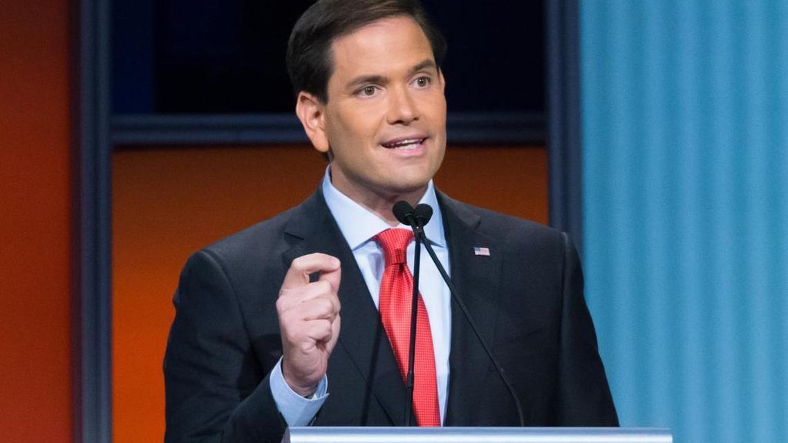 
Republican presidential candidate Marco Rubio speaks during the first debate in Cleveland.
