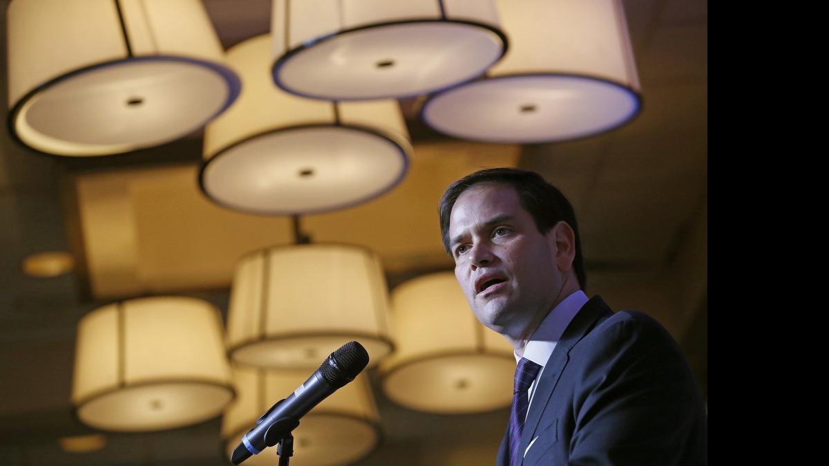 
Florida Sen. Marco Rubio, a 2016 presidential candidate, speaks at the Miami-Dade County Republican Party's annual Lincoln Day Dinner fundraiser last month in Miami.
