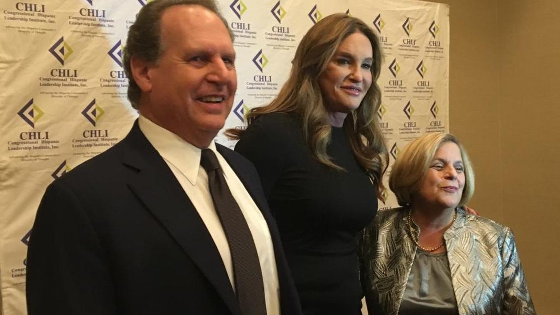 Rep. Ileana Ros-Lehtinen, right, and former Rep. Lincoln Diaz-Balart meet with former Olympic gold medalist and transgender advocate Caitlyn Jenner in Washington, D.C. on April 11, 2018. Ros-Lehtinen, one of the first Republicans to support LGBT issues in Congress, is leaving office after the 2018 elections.
