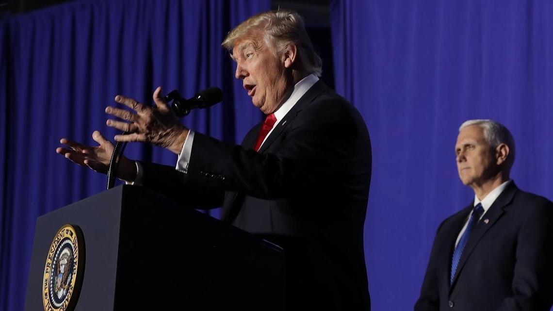 President Donald Trump speaks to the Department of Homeland Security in Washington on Wednesday after signing executive orders on immigration.