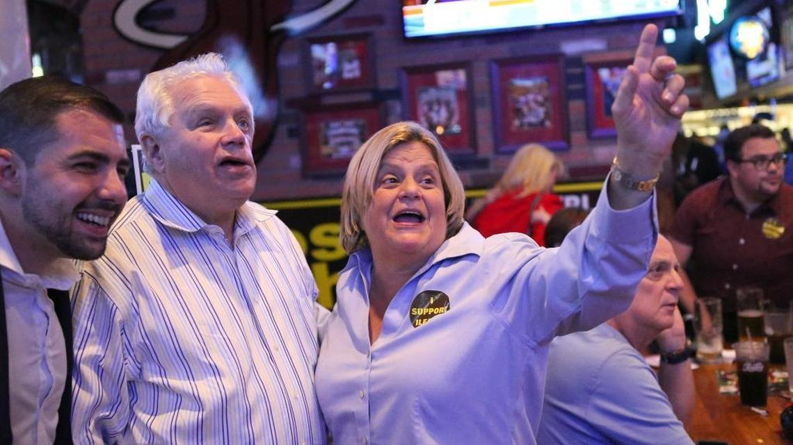 Rep. Ileana Ros-Lehtinen celebrates with her husband, Dexter Lehtinen, after winning reelection in November.