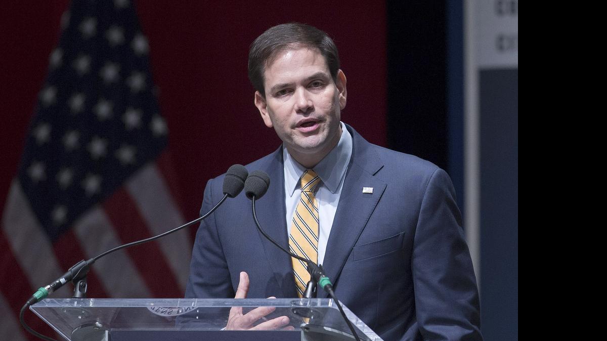 
Sen. Marco Rubio, R-Fla. and a 2016 U.S. presidential candidate, speaking during an appearance in Greenville, S.C. Rubio’s views on foreign policy have evolved from moderate to ultra-hawk. 
