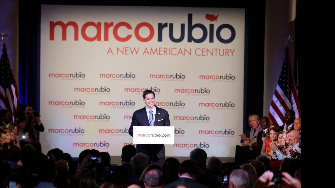 
Florida Sen. Marco Rubio smiles as he speaks to supporters during his announcement that he is running for the Republican presidential nomination, during a rally at the Freedom Tower, Monday, April 13, 2015, in Miami.
