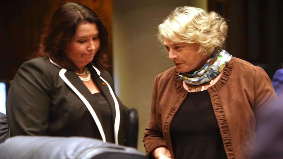 Lakeland Republican Sen. Kelli Stargel, left — shown speaking to Sen. Nancy Detert, R-Venice, during a floor debate in March — sponsored legislation in the 2016 session that benefits the Florida Coalition of School Board Members. Part of her original bill was added to a massive school choice bill that is pending Gov. Rick Scott’s signature. It gives school board members statewide freedom to choose which membership association they want representing them.