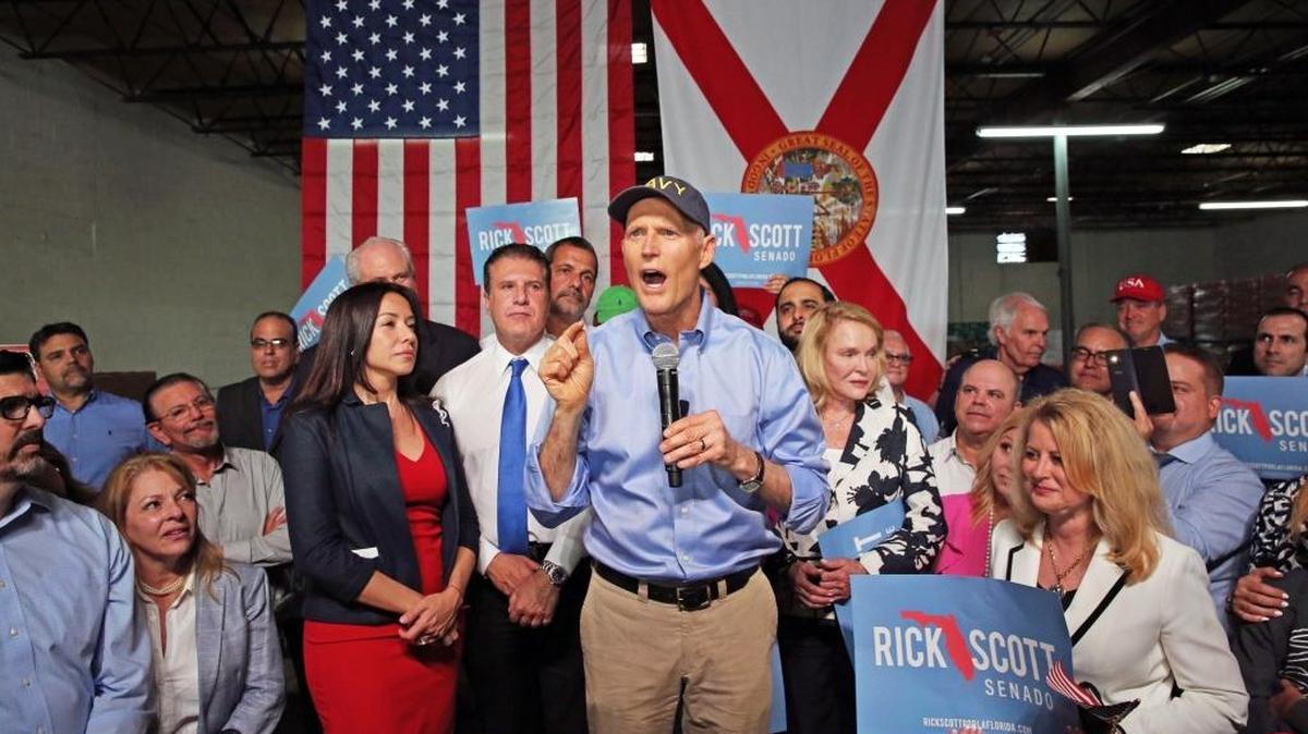 Florida Gov. Rick Scott visits Interstate Beverage Corp in Hialeah as part of his campaign rollout for the U.S. Senate on Tuesday, April 10, 2018.