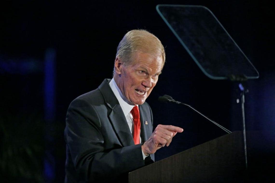 Sen. Bill Nelson introduces former Vice President Joe Biden at the Florida Democratic Party’s annual fundraiser in Hollywood on Saturday.