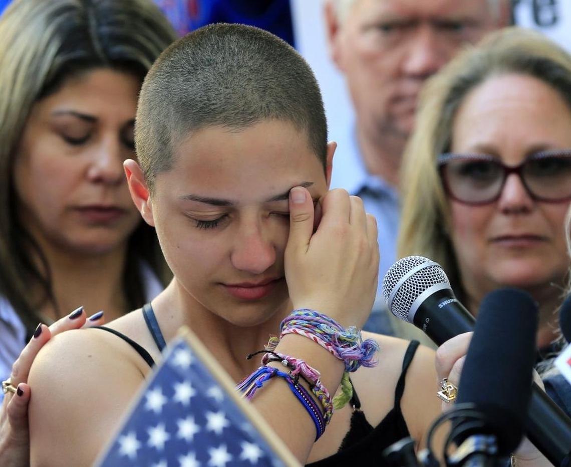Emma Gonzalez, 18, a senior at Marjory Stoneman Douglas High, urges gun control during a rally in support of gun control at the Federal Building-United States Courthouse on Saturday.