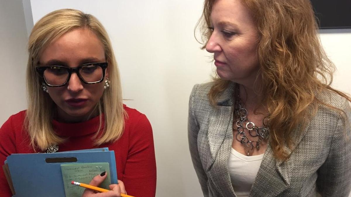 Sen. Lauren Book, D-Plantation, left, and Rep. Kristin Jacobs, D-Coconut Creek, meet with reporters Tuesday, Jan. 30, 2018, after the Senate committee hearing to discuss the sexual harassment bills they are sponsoring.