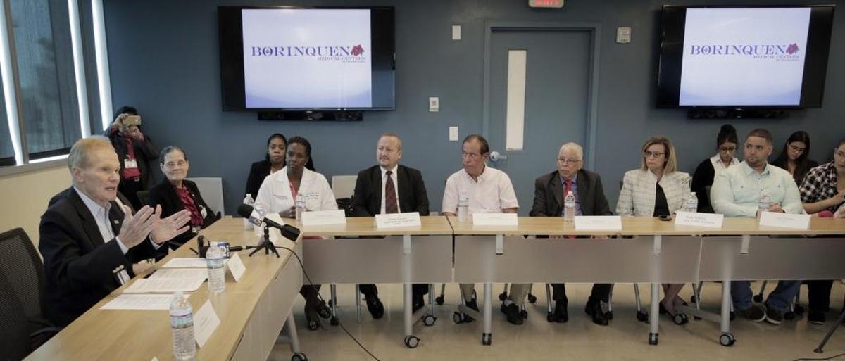 Sen. Bill Nelson, left, met with a group of Puerto Rican community leaders at Borinquen Health Care Center in Miami in October to discuss relief and recovery efforts in Puerto Rico in the aftermath of Hurricane Maria.