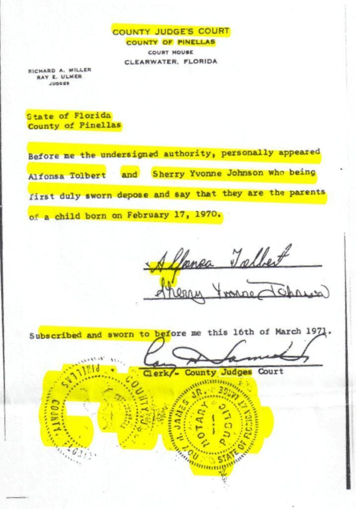 Sherry Johnson and Alfonsa Tolbert signed an affidavit attesting that they were the parents of a baby. Johnson was 11. Tolbert was 20.
