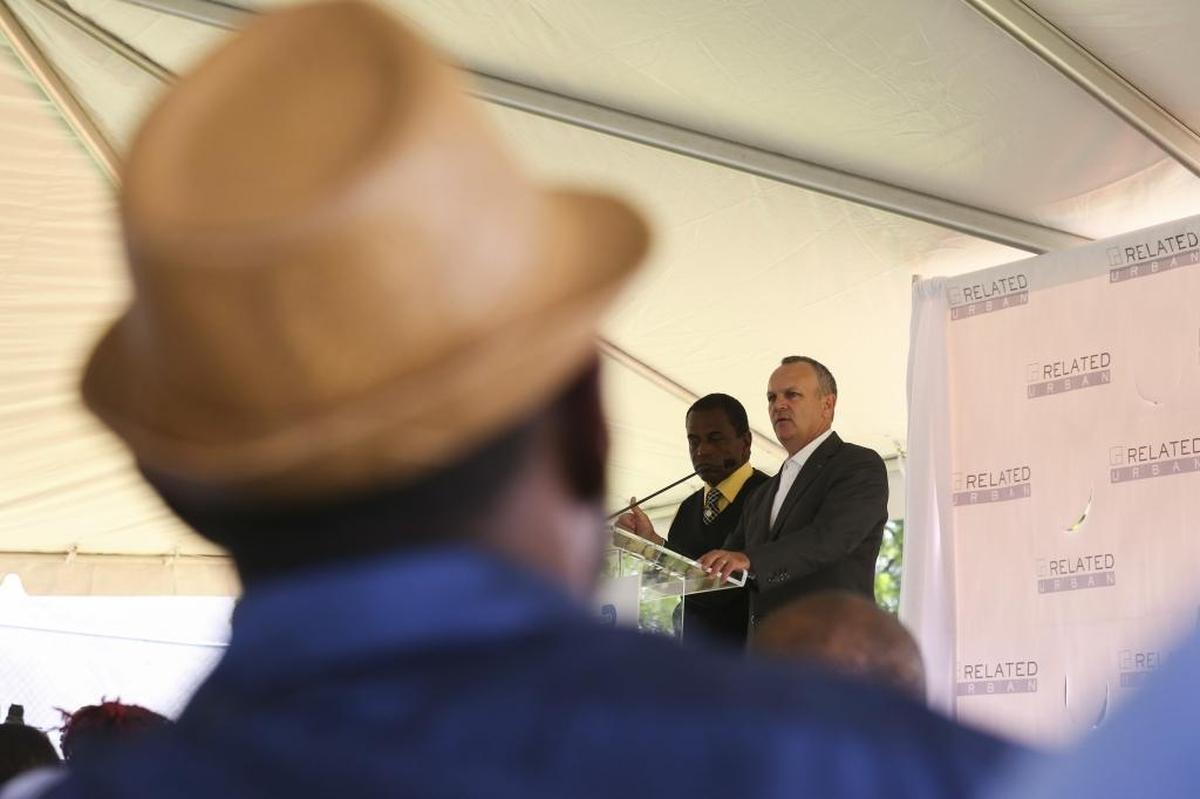 Florida House Speaker Richard Corcoran, R-Land O’Lakes, speaks during a groundbreaking ceremony for the Liberty Square Rising project in Liberty City on Wednesday, May 17, 2017. Rep. Roy Hardemon, D-Miami, stood on stage with Corcoran during brief remarks.