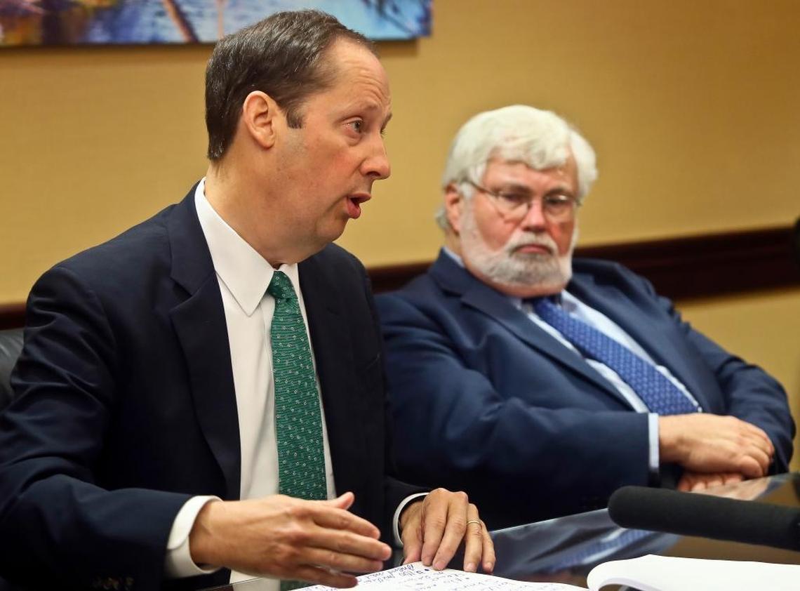 Stuart Republican and Senate President Joe Negron, left, and Senate Appropriations chairman Jack Latvala, R-Clearwater, talk with reporters during a press conference in early April.