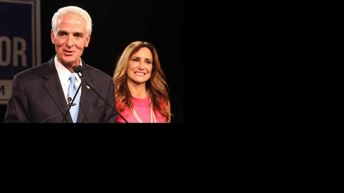
Charlie Crist thanks supporters, with his wife, Carole, during his concession speech after losing to Rick Scott, in St. Petersburg, Fla., on Tuesday, Nov. 4, 2014. 
