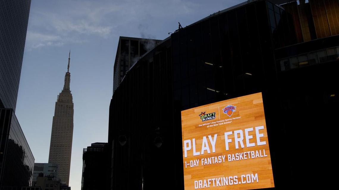 An electronic advertisement for DraftKings hangs on the side of Madison Square Garden, Jan. 6, 2016 in New York.