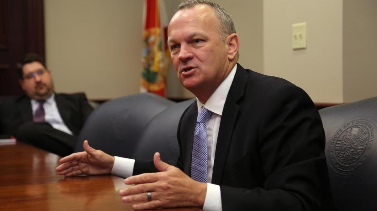 Florida House Speaker Richard Corcoran talks with Miami Herald, Tampa Bay Times and Associated Press reporters in his office about the 2018 session, Wednesday, January 9, 2018.