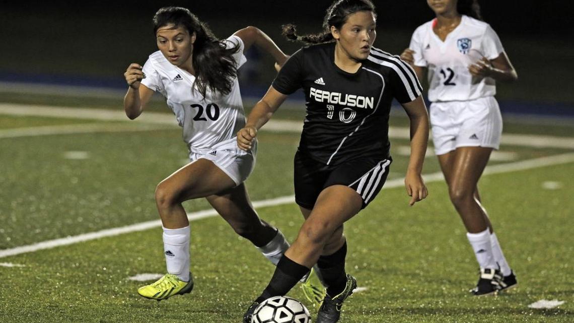 Ferguson’s Alejandra Silva looks down field during GMAC girls' soccer championship match at Tropical Park between Palmetto and Ferguson High Schools on Friday, January 8, 2016.