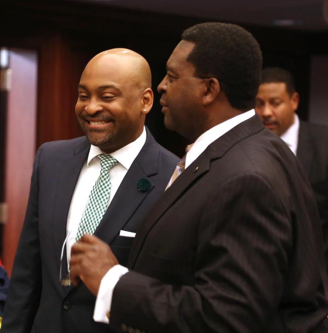 Senate Democratic Leader Oscar Braynon, of Miami Gardens, with Fort Lauderdale Democratic Sen. Perry Thurston.