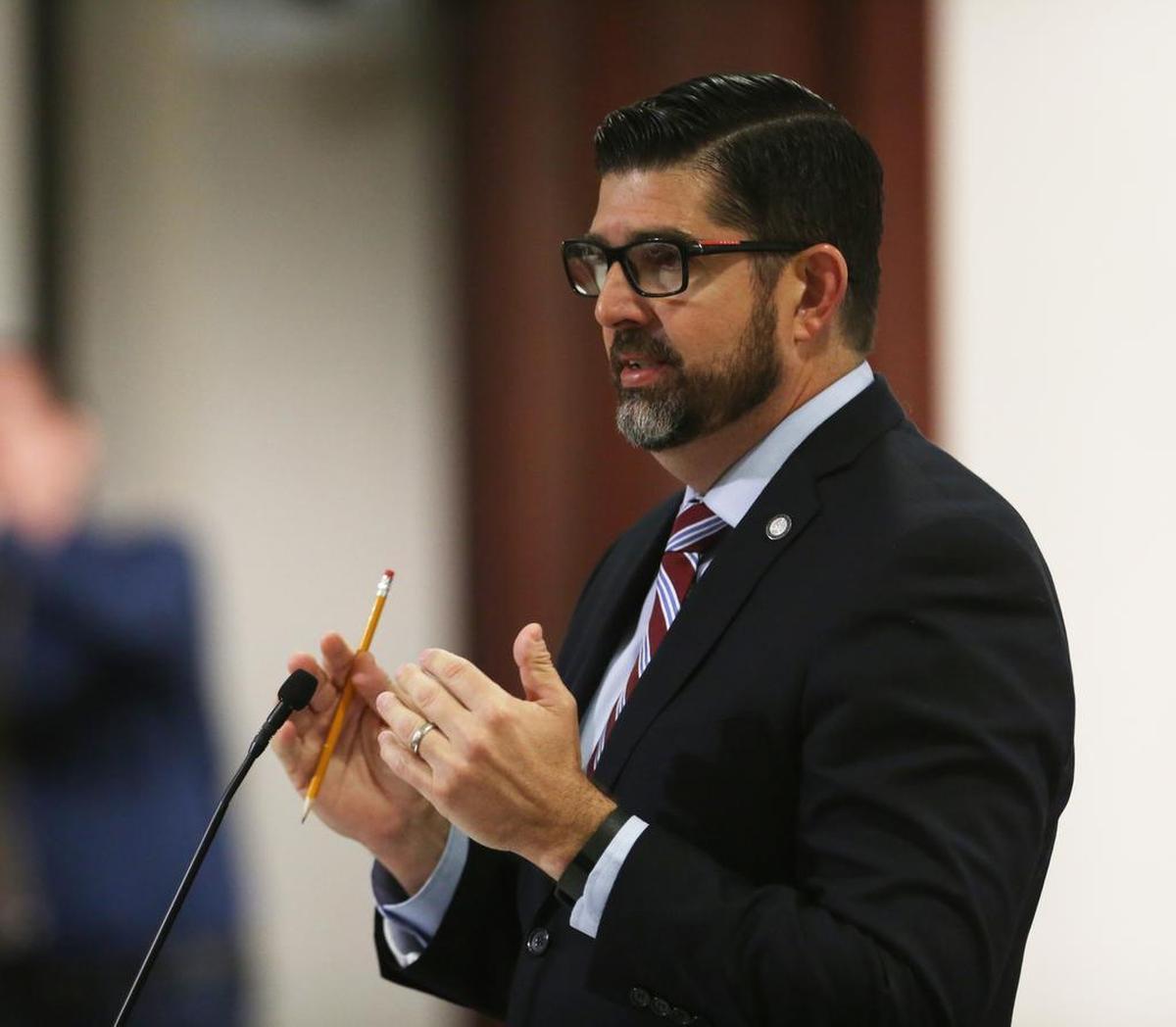 State Rep. Manny Diaz Jr., R-Hialeah, unveils a bill proposing the expansion of the Best and Brightest teachers bonuses during a House Education Committee meeting on Friday, March 10, 2017.