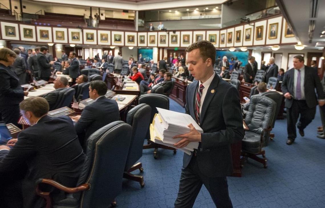 The final budget arrives in the Florida House of Representatives from the Senate Monday, May 8, 2017, at the state Capitol in Tallahassee.