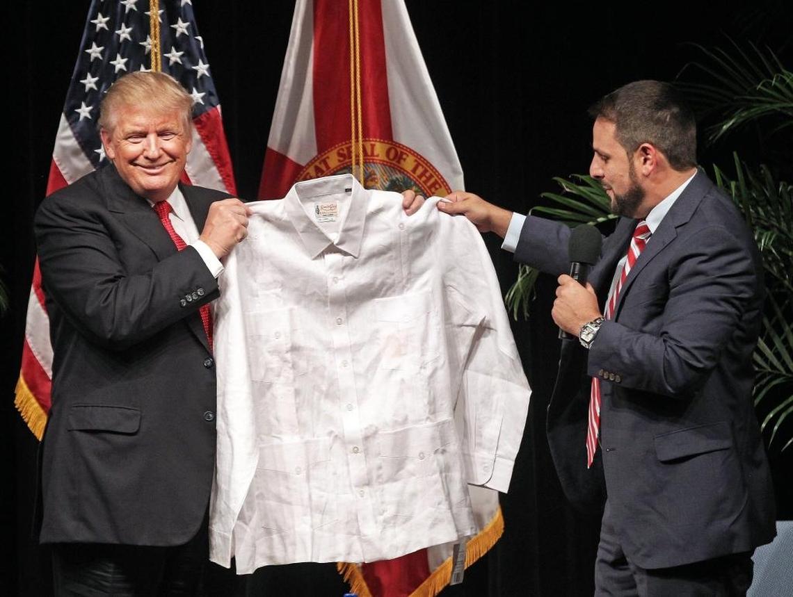 Trujillo presented then-presidential candidate Donald Trump with a Cuban guayabera at at September 2016 campaign event in Little Havana.