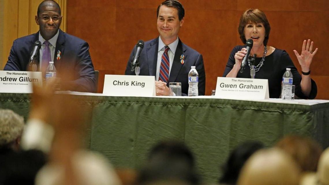 Andrew Gillum, Chris King and Gwen Graham speak at the Democratic Progressive Caucus of Florida’s forum Saturday for gubernatorial candidates. The election is in 2018.