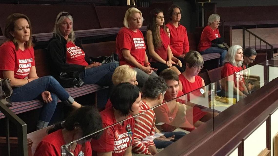 More than a dozen volunteers with Moms Demand Action for Gun Sense in America watch state House members debate proposed changes to Florida’s ‘stand your ground’ law on April 5, 2017. The gun-control advocacy group opposes the legislation, SB 128.
