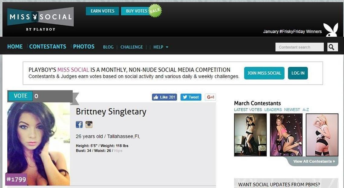 Brittney Singletary was featured by Playboy as a ‘Miss Social,’ a ‘monthy, non-nude social media competition.’