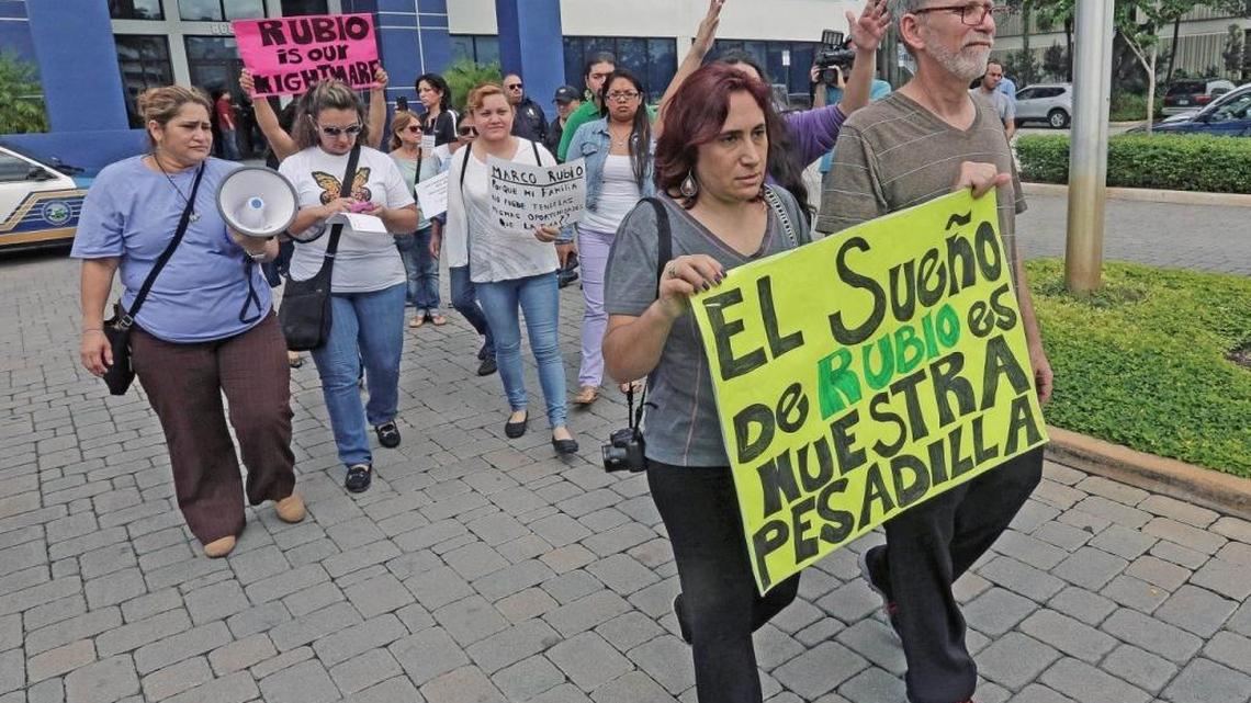 Undocumented immigrants protest outside of Senator Marco Rubio's office in Doral on Nov. 20, 2015