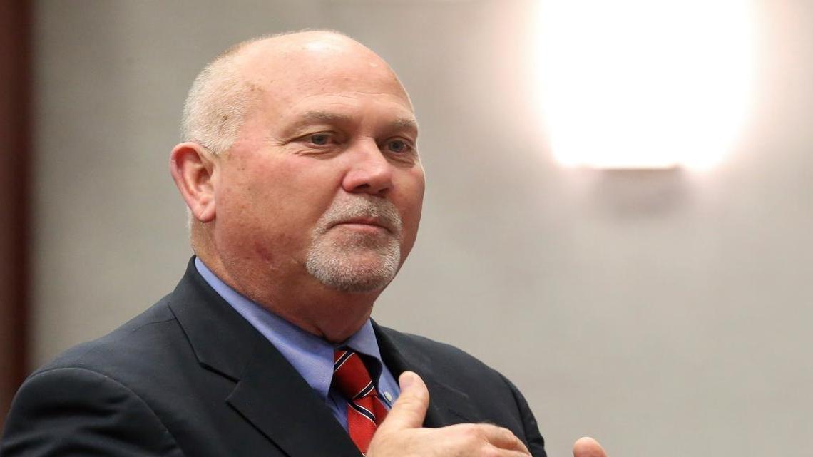 Rep. Neil Combee, R-Polk County, presents a concealed weapons bill to the House Criminal Justice Subcommittee, Wednesday, March 15, 2017, in Tallahassee, Fla.