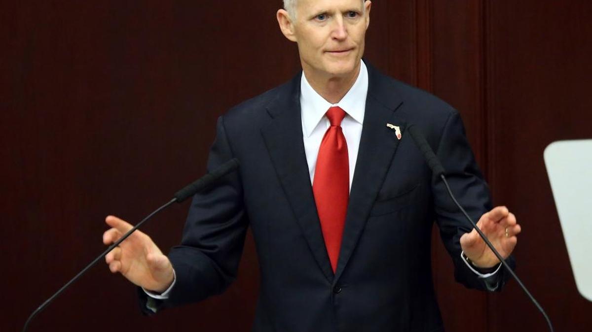 Gov. Rick Scott gives the “State of the State” address to the joint session of the Florida Legislature, Tuesday, March 7, 2017, in Tallahassee.