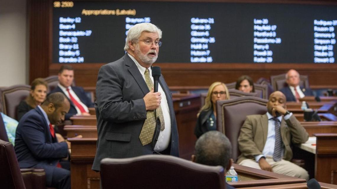 Sen. Jack Latvala, R-Clearwater, speaks to the Senate about overriding Gov. Rick Scott’s veto of the public schools budget during a special session of the Florida Legislature Wednesday June 7, 2017 at the Capitol in Tallahassee, Fla.