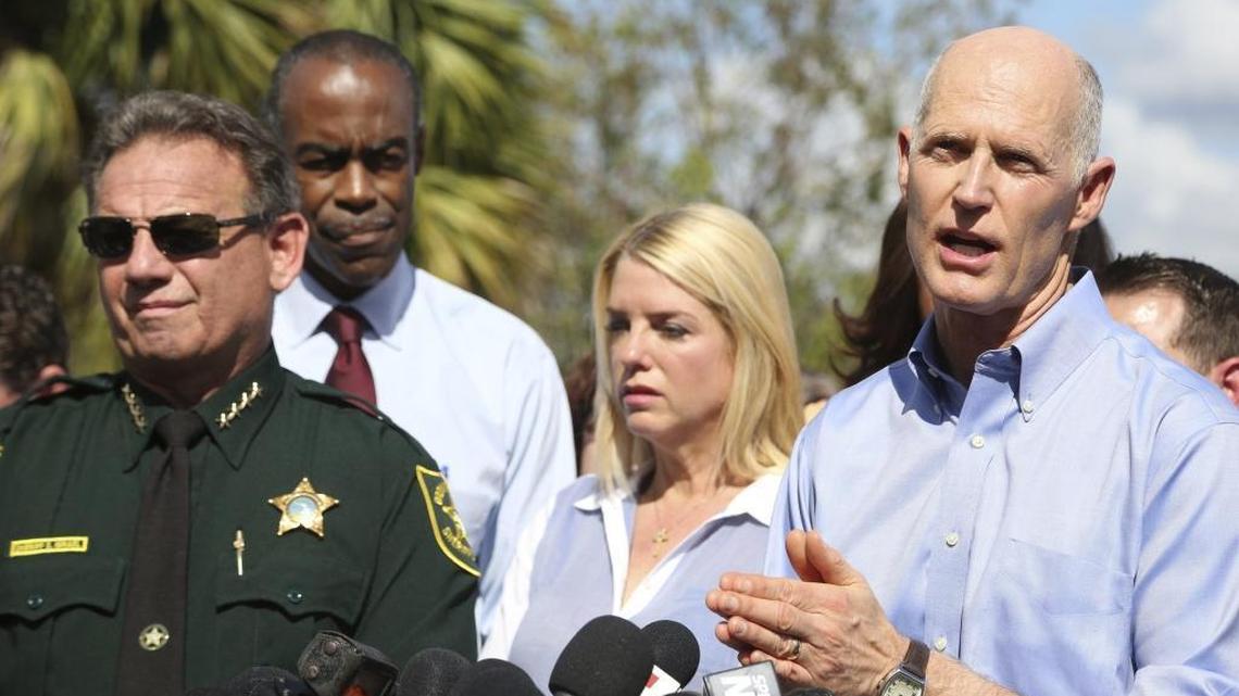 Florida Gov. Rick Scott speaks during a news conference about the Feb. 14 shootings at Marjory Stoneman Douglas High School. Four years earlier, the NRA gave him an A+ rating.