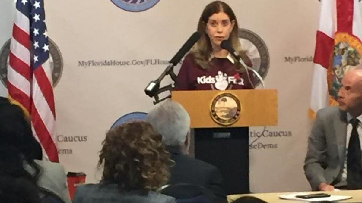 Linda Beigel Schulman, mother of Scott Beigel, a teacher killed in the shooting at Marjory Stoneman Douglas High School, speaks to the House Democratic Caucus on Feb. 28, 2018.