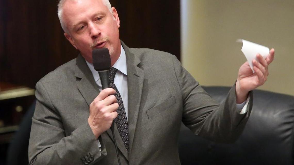 Sen. Jeff Clemens, D-Lake Worth, debates on the medical marijuana bill during session, Monday, March 7, 2016, in Tallahassee. Clemens, the incoming Senate minority leader, resigned Friday after admitting to having an extramarital affair with a lobbyist.