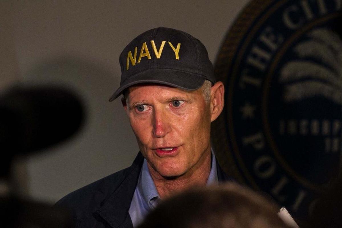 Gov. Rick Scott speaks during a conference about the aftermath of Hurricane Irma at Miami Police College, Monday, Sept. 25, 2017.