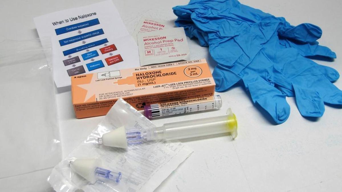 This May 13, 2015, file photo shows the contents of a drug overdose rescue kit at a training session on how to administer naloxone, which reverses the effects of heroin and prescription painkillers.