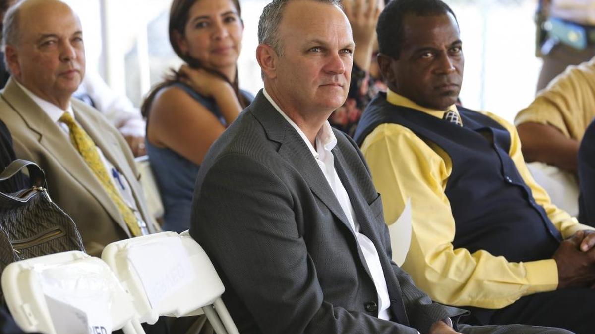 Florida House Speaker Richard Corcoran, left, R-Land O’Lakes, sits with Rep. Roy Hardemon, D-Miami, while they attend the groundbreaking ceremony to for the Liberty Square Rising project in Liberty City on Wednesday, May 17, 2017.