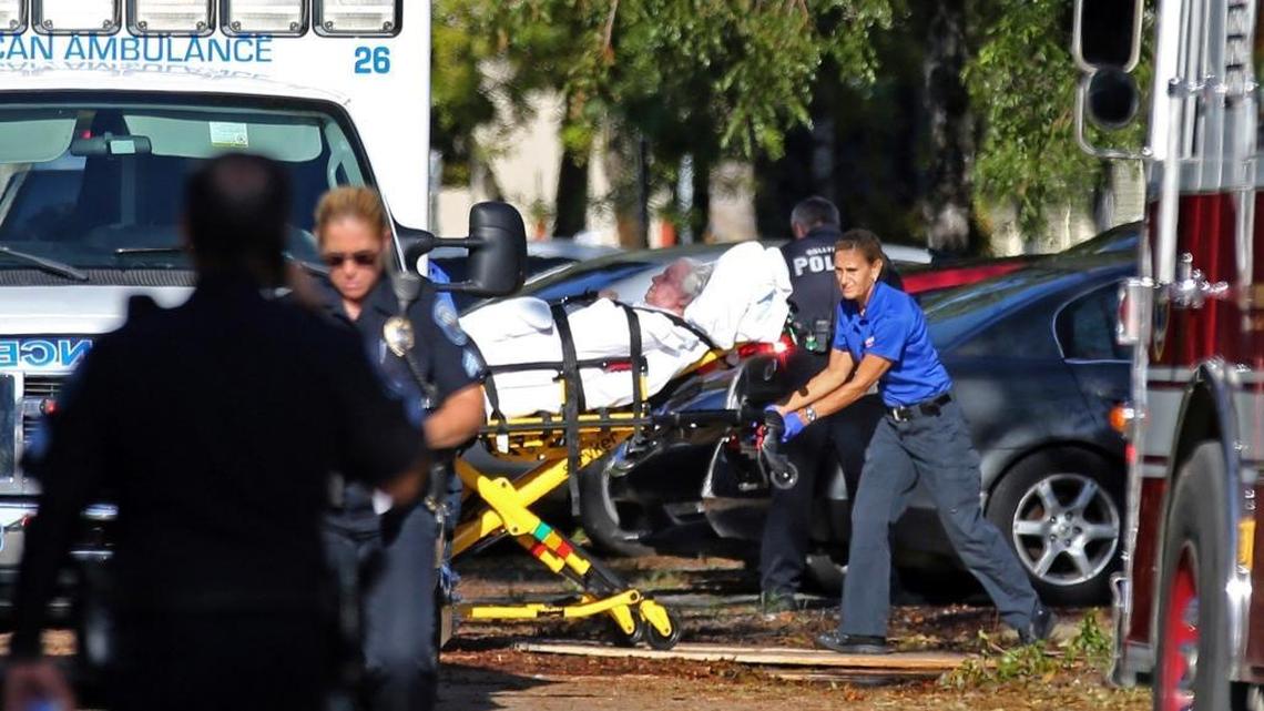 A patient is transported from The Rehabilitation Center at Hollywood Hills after a loss of air conditioning due to Hurricane Irma.