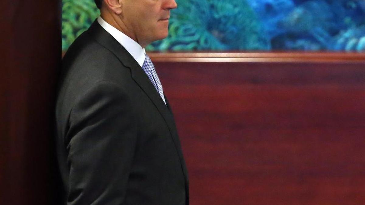 
Rep. Richard Corcoran, R-Land O’Lakes, the House appropriations chair, listens to debate on the health care bill from the back of the chamber during a special session, Friday, June 5, 2015, in Tallahassee.
