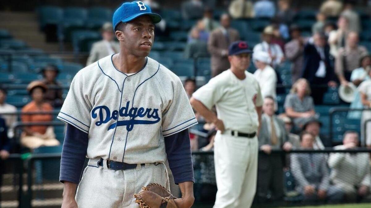 Chadwick Boseman stars as Jackie Robinson in the biopic, ‘42.’