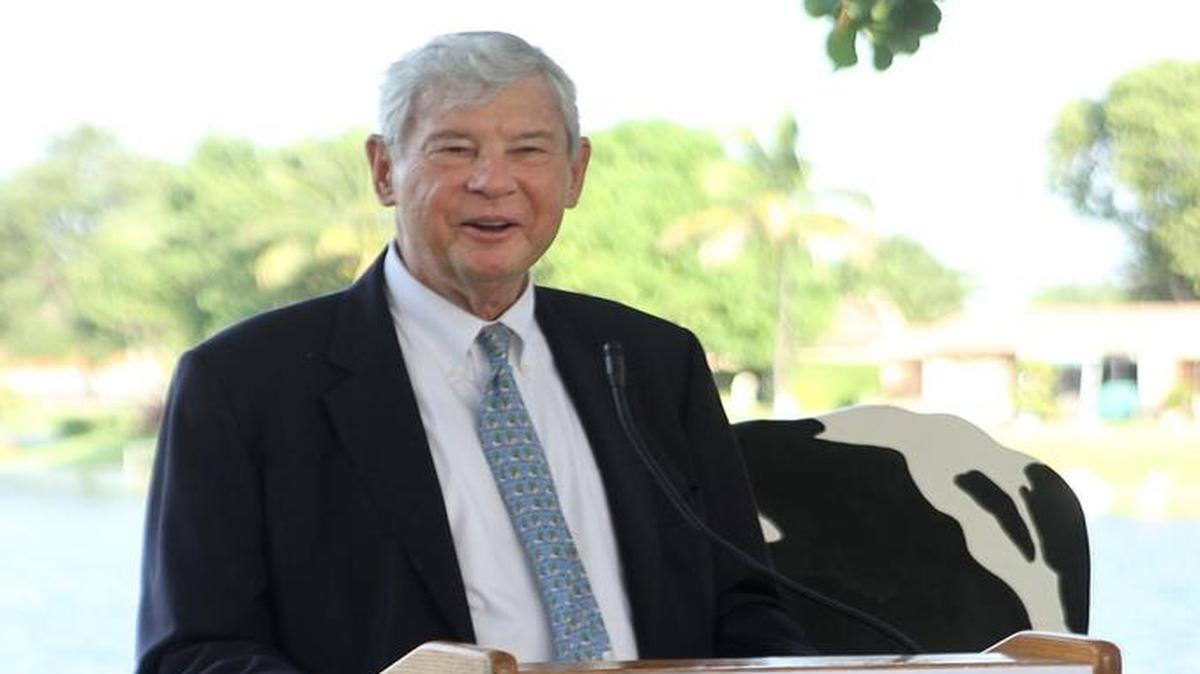 Former governor and U.S. Sen. Bob Graham speaks during the 80th anniversary celebration for the Graham Companies and the 50th anniversary celebration for the city of Miami Lakes, Aug. 30, 2012.