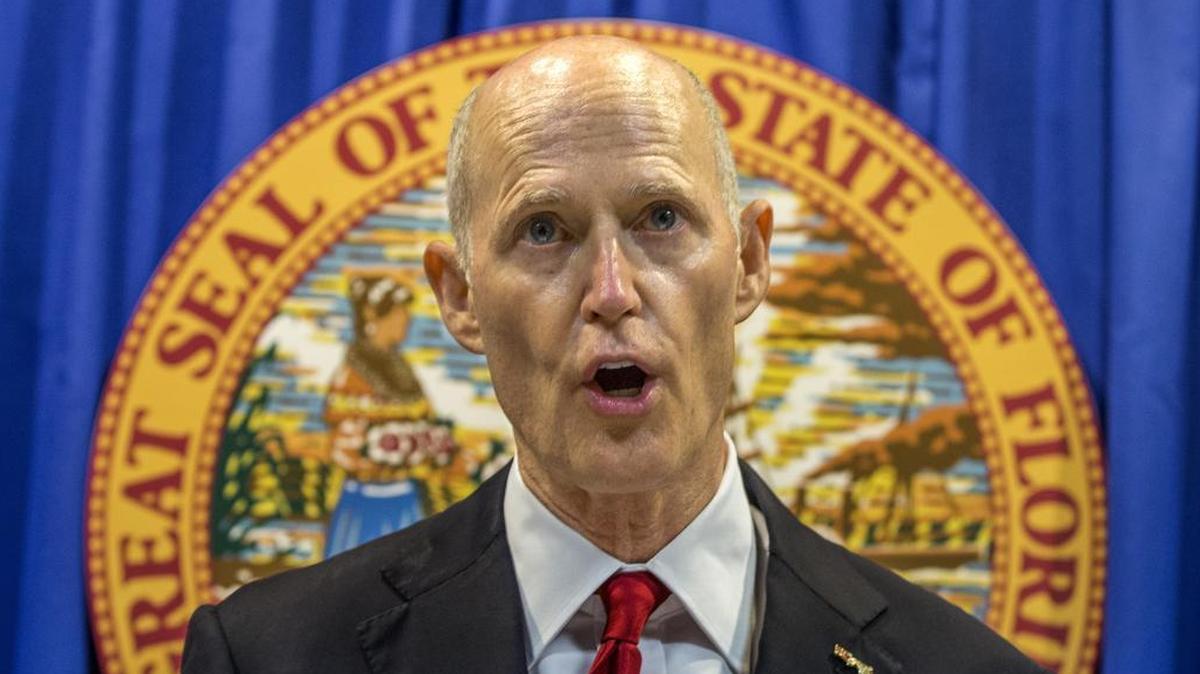 Florida Gov. Rick Scott lays out his school safety proposal during a press conference at the Capitol in Tallahassee on Friday, Feb 23, 2018.