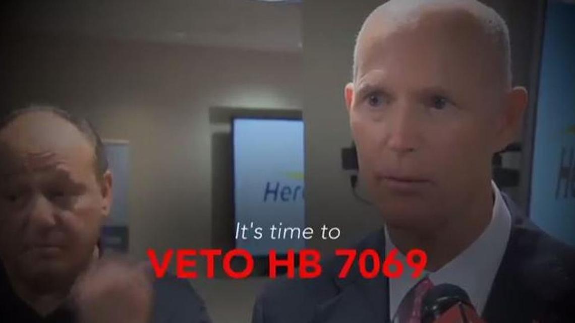 Fight for Florida, a labor union-backed political advocacy group, debuted an online video ad, asking Gov. Rick Scott to veto HB 7069.