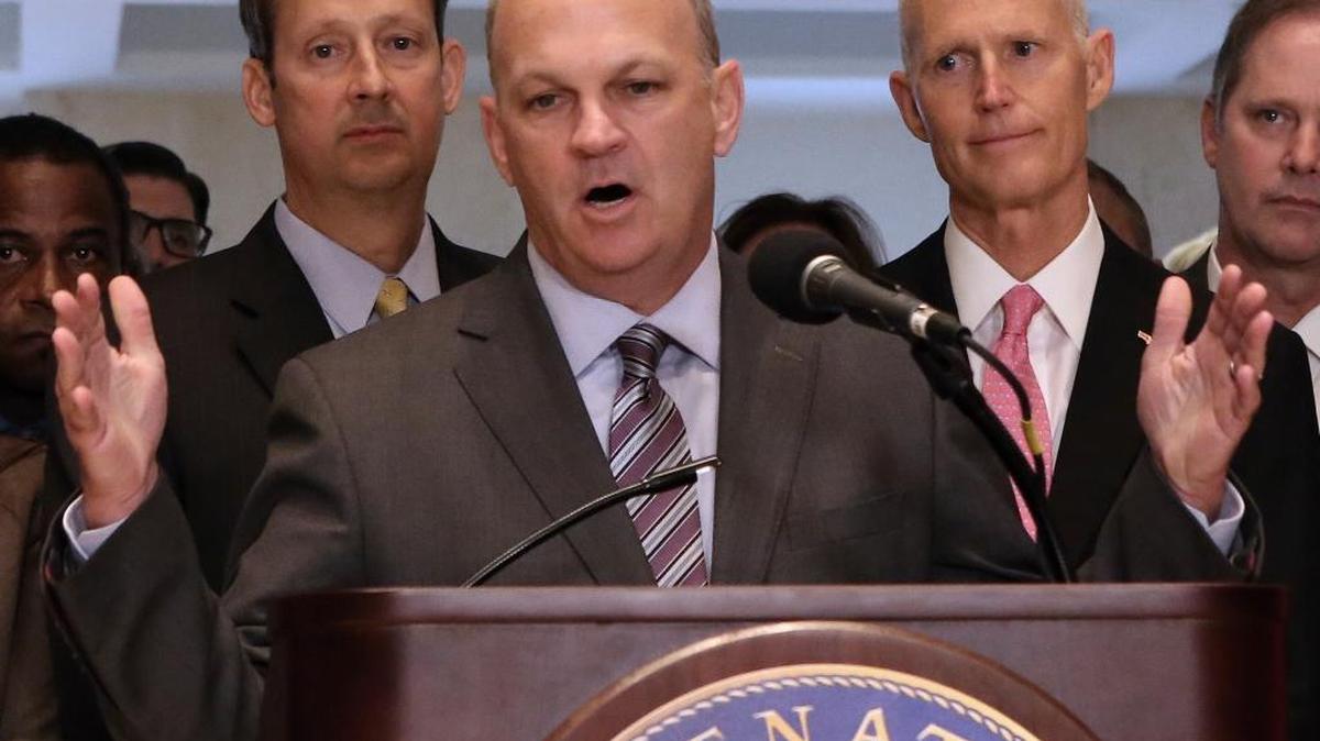 House Speaker Richard Corcoran, R-Land O’Lakes, addresses legislators and media at the end of the special legislative session on, Friday, June 9, 2017, in Tallahassee. Corcoran is now calling on the Constitution Revision Commission to put a ballot question to voters in 2018 to repeal Florida’s system of partial public financing of statewide elections.