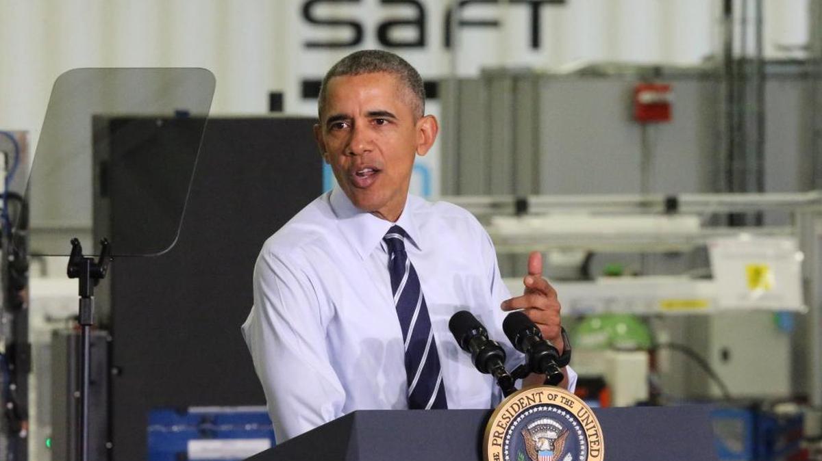 President Barack Obama speaks following his tour of the Saft America factory in Jacksonville, Friday, Feb. 26, 2016. The plant opened in 2011 with help from federal money from economic stimulus package Obama pushed through Congress in 2009.