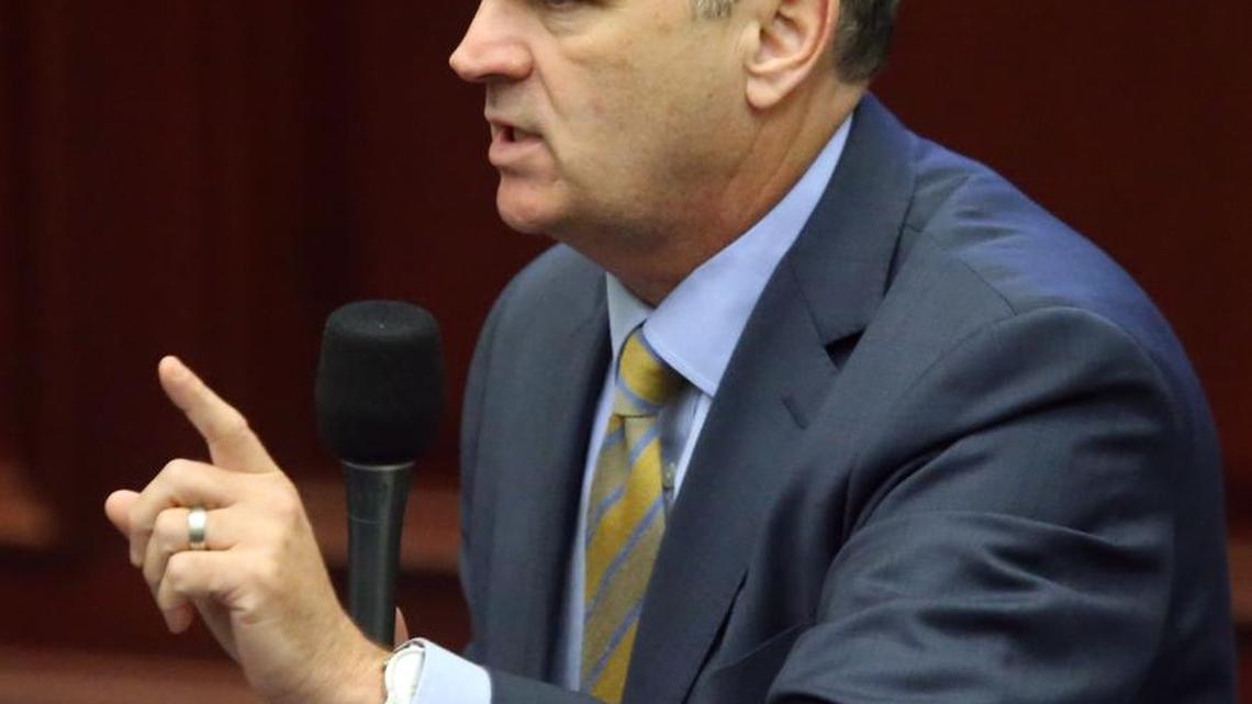 
Rep. Richard Coccoran, R-Land O’Lakes, speaks about the House budget concerning health care during a legislative session, Wednesday, April 1, 2015, in Tallahassee
