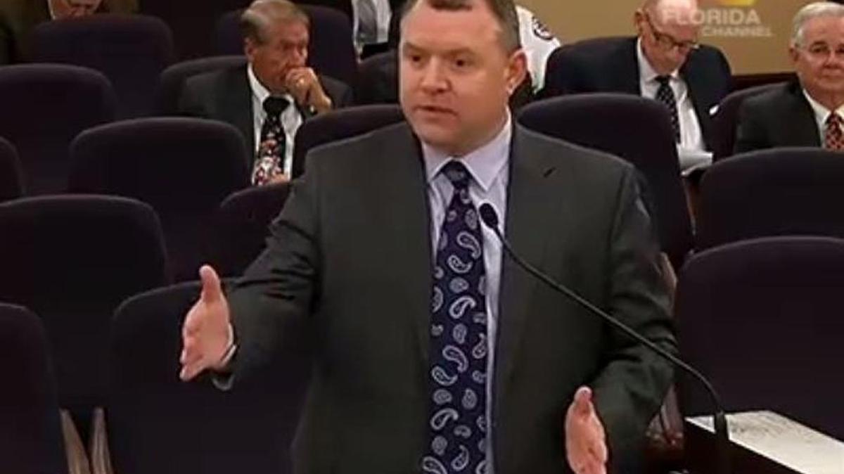 Sen. Rob Bradley, R-Fleming Island, presents his bill changing Florida’s ‘stand your ground’ law to the Senate Rules Committee on Thursday.