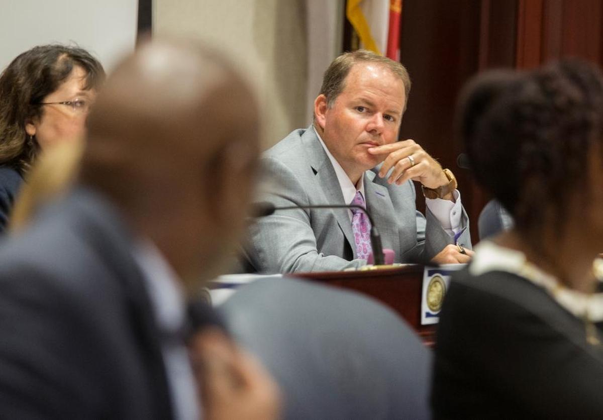 Rep. W. Travis Cummings, R-Orange Park and chairman of the Health & Human Services Committee, calls on one of the members to ask questions about medical marijuana during a special session of the Florida Legislature, Wednesday, June 7, 2017, at the Capitol in Tallahassee.